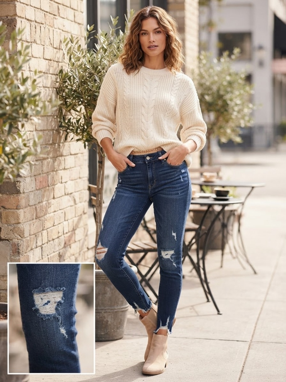 BKE Dark Blue Distressed Ankle Skinny Jeans